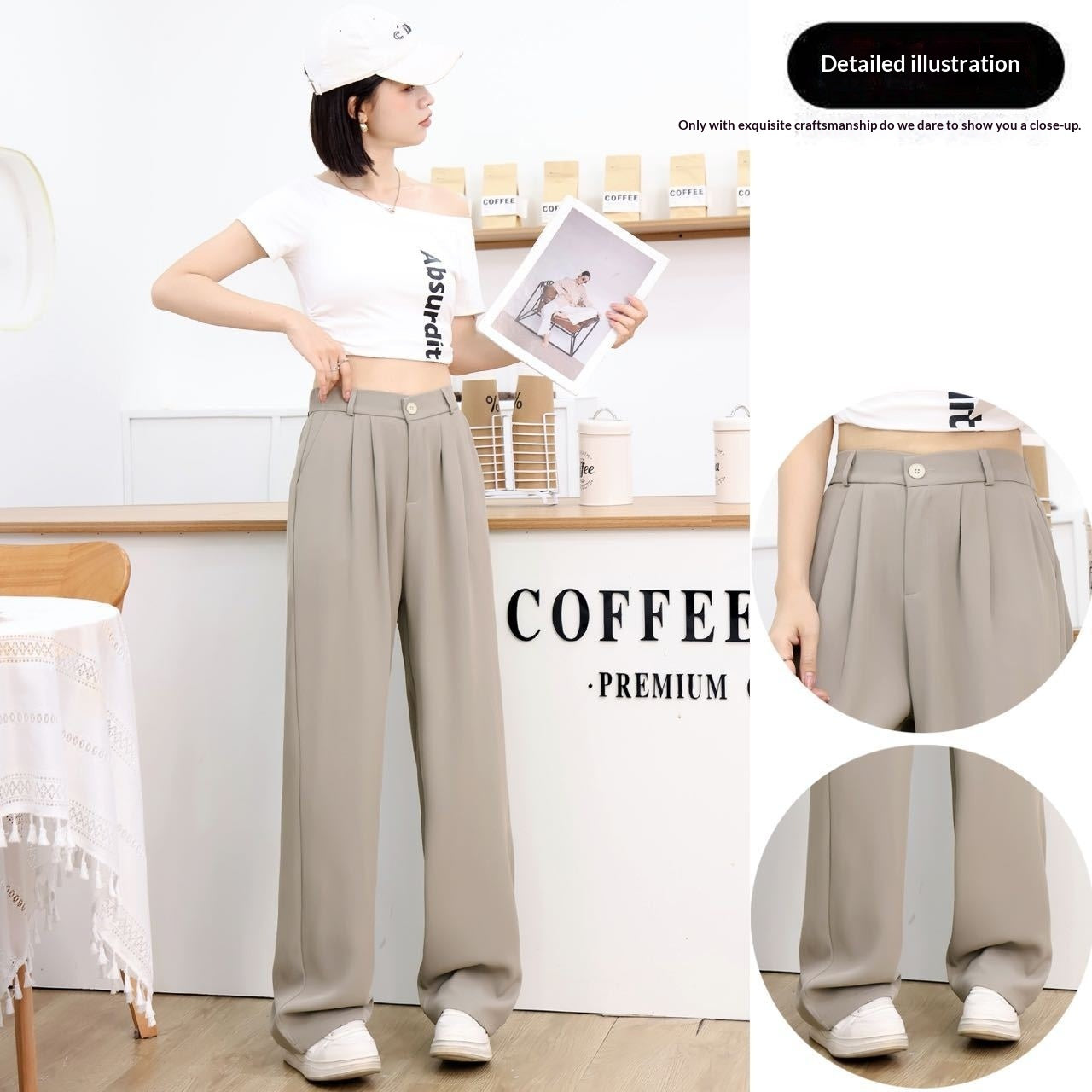 Women's Lightweight High-waisted Loose-fit Ice-silk Wide-leg Pants