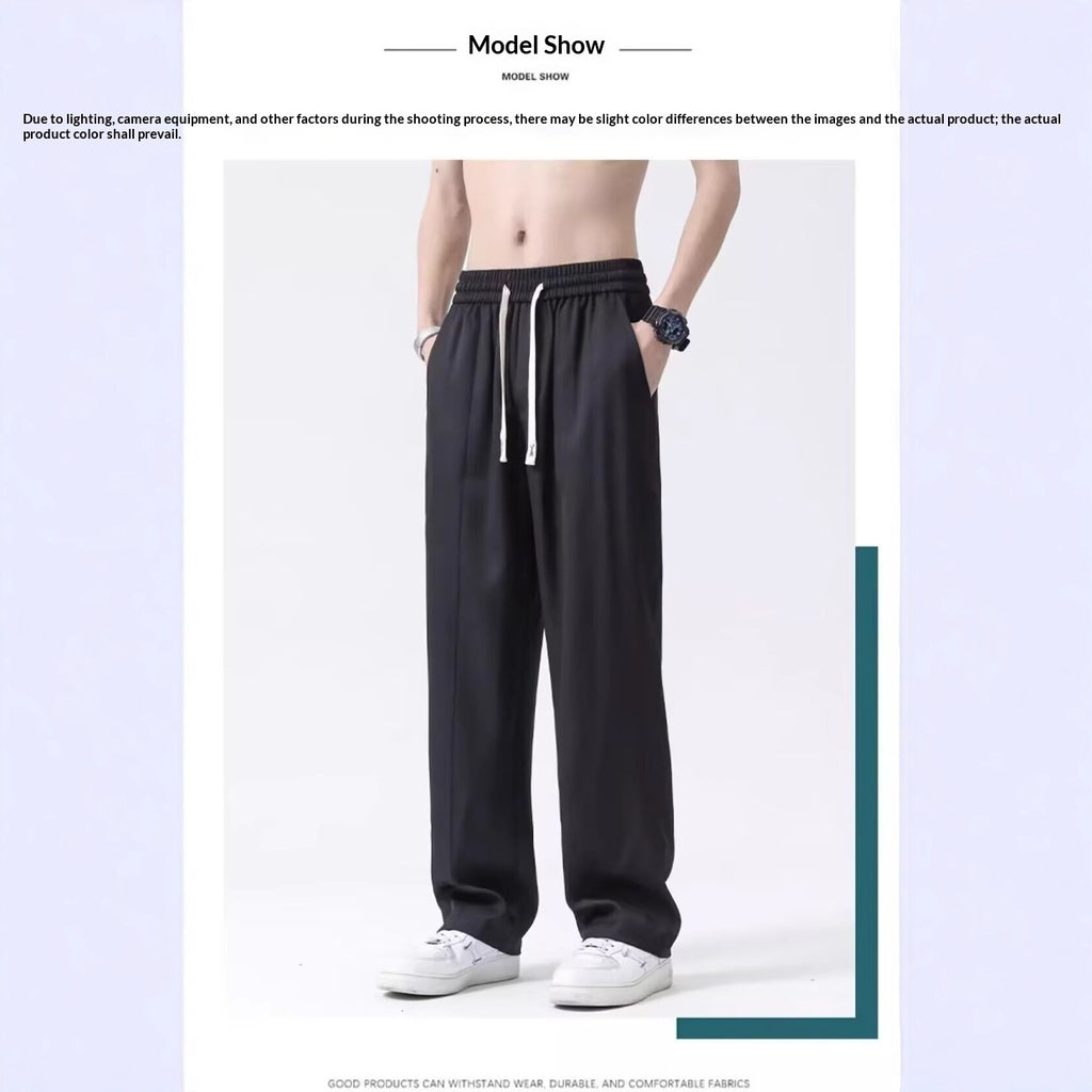 Black Casual Ice-silk Pants Men's Summer Thin