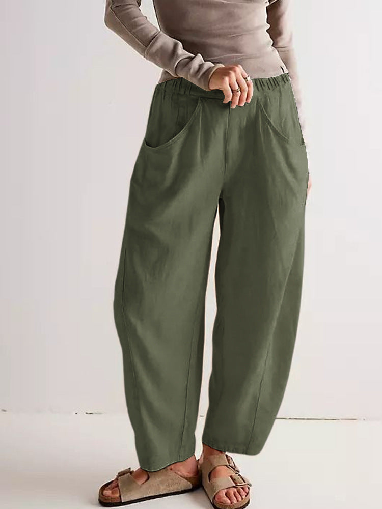 Spring New Arrival Cotton-Linen Solid-Color Fashionable Casual Loose Womens Pants