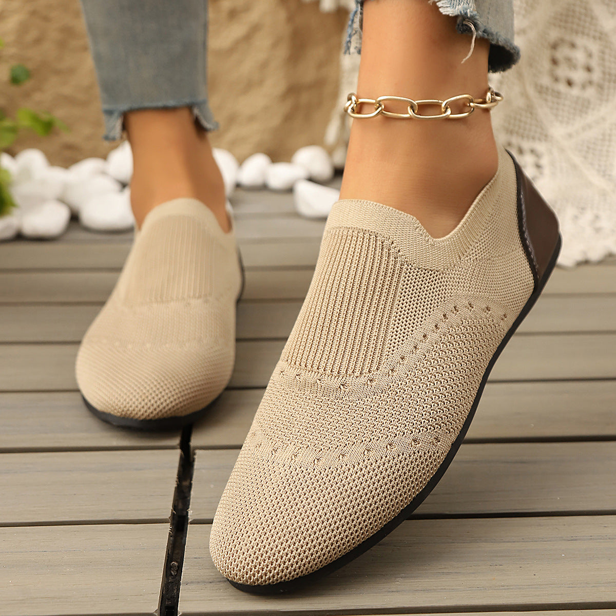Flyknit Womens Shoes Flat-Soled Breathable Casual