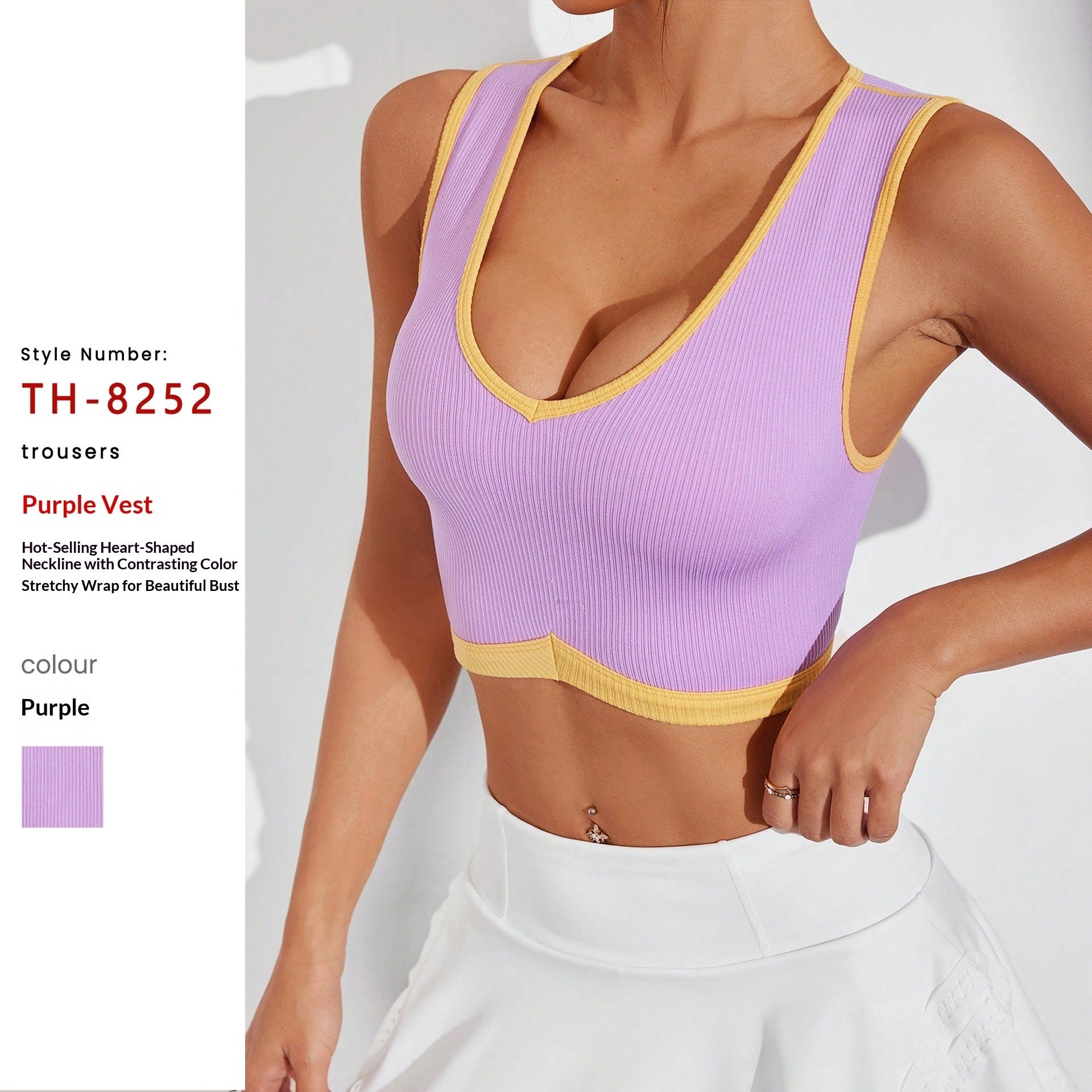 Womens Sports Tank Top Sleek Back Design Yoga Straps And Shock-absorbing Support