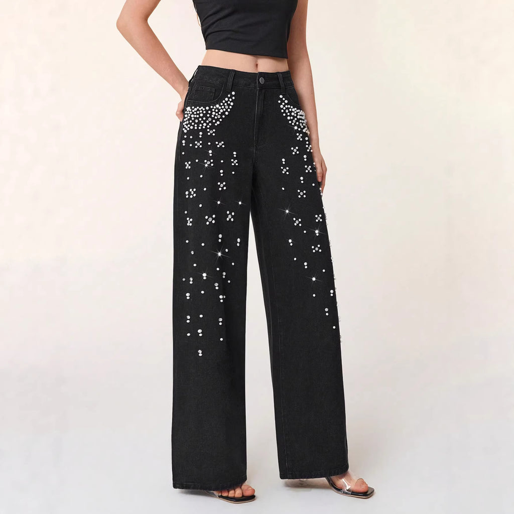 Casual Loose-Fitting, Slimming Straight-Leg Denim Trousers